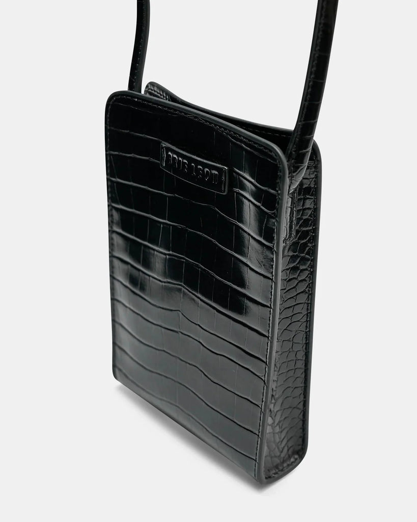 Paloma Phone Bag - Black Brushed Croc