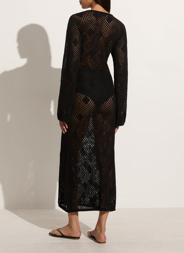Serena Pointelle Knit Dress - Black