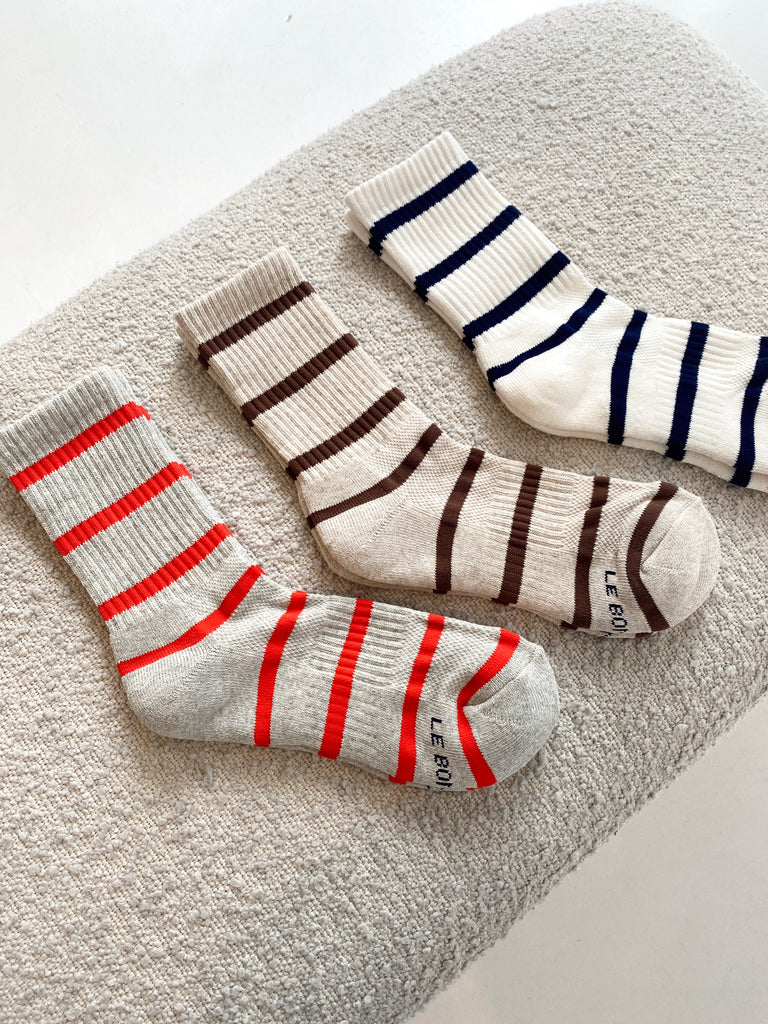 Boyfriend Striped Socks - Flax Stripe